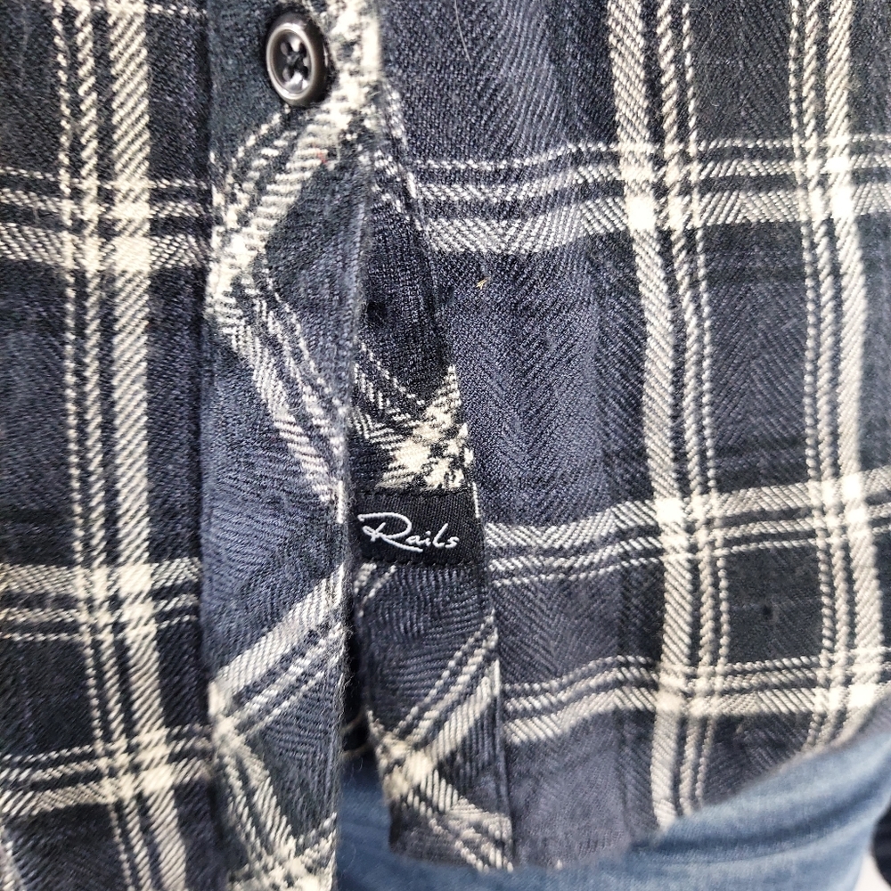 Rails Plaid Flannel Button Down Black Shirt - image 5